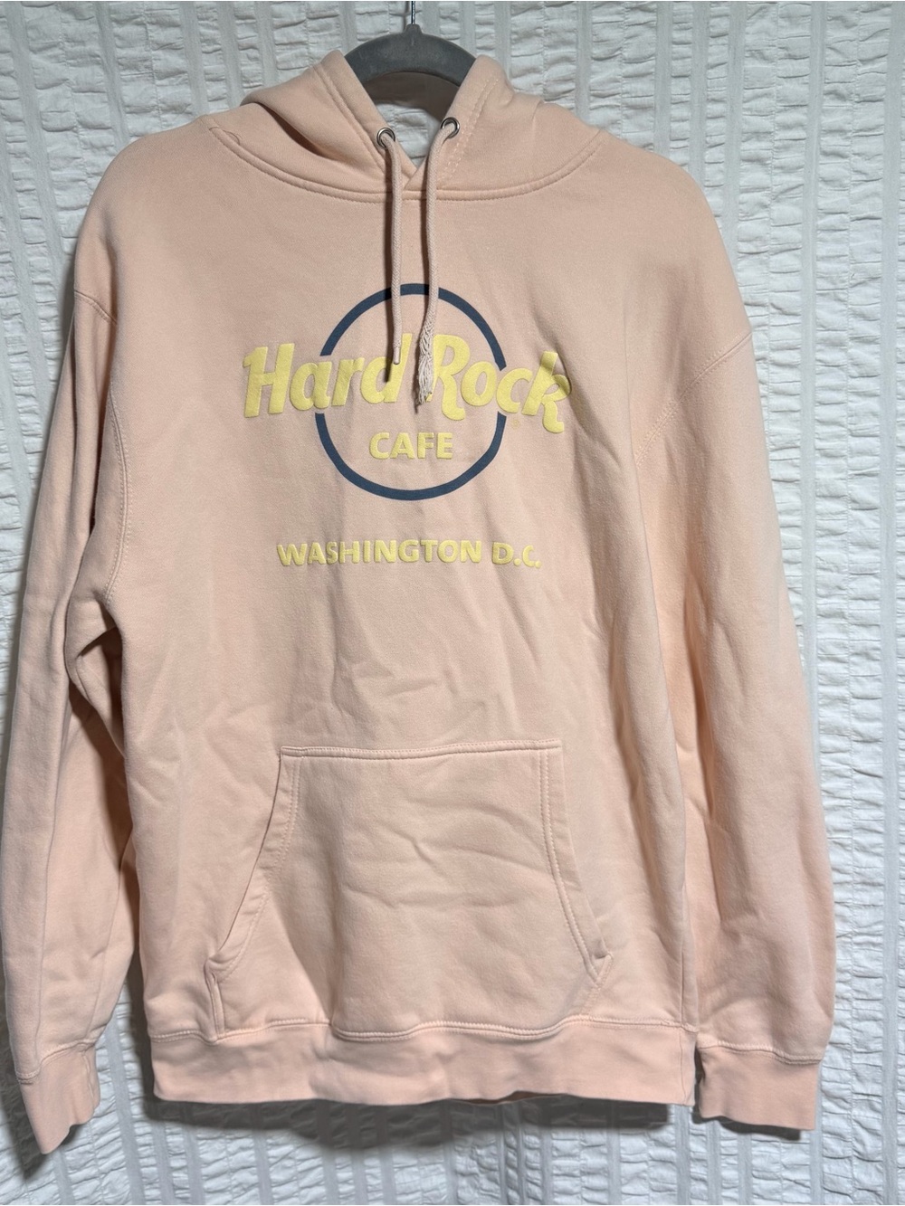 Hard Rock Cafe Peach Crewneck Hoodie with Yellow Logo